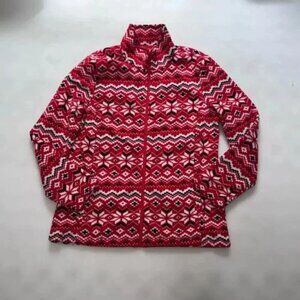 Laura Scott Women's Red Fair Isle Microfleece Jacket Size M